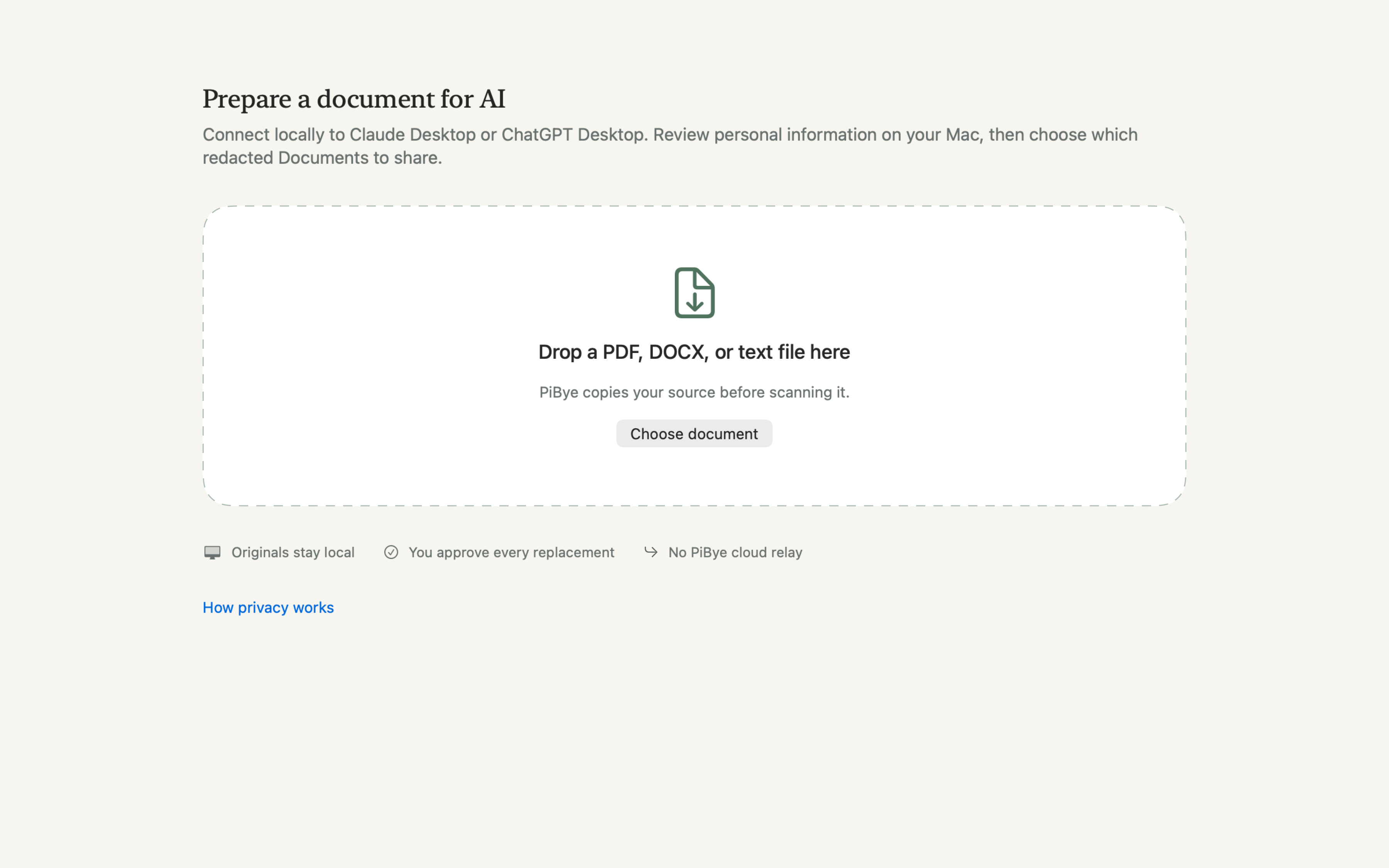 PiBye import screen for adding a client document